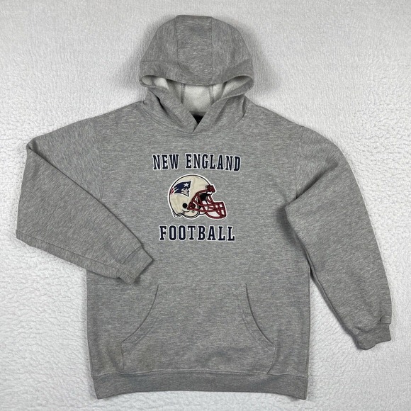 New England Patriots Sweatshirt‎ Boys Large Gray Pullover Hoodie NFL Football - Picture 1 of 12